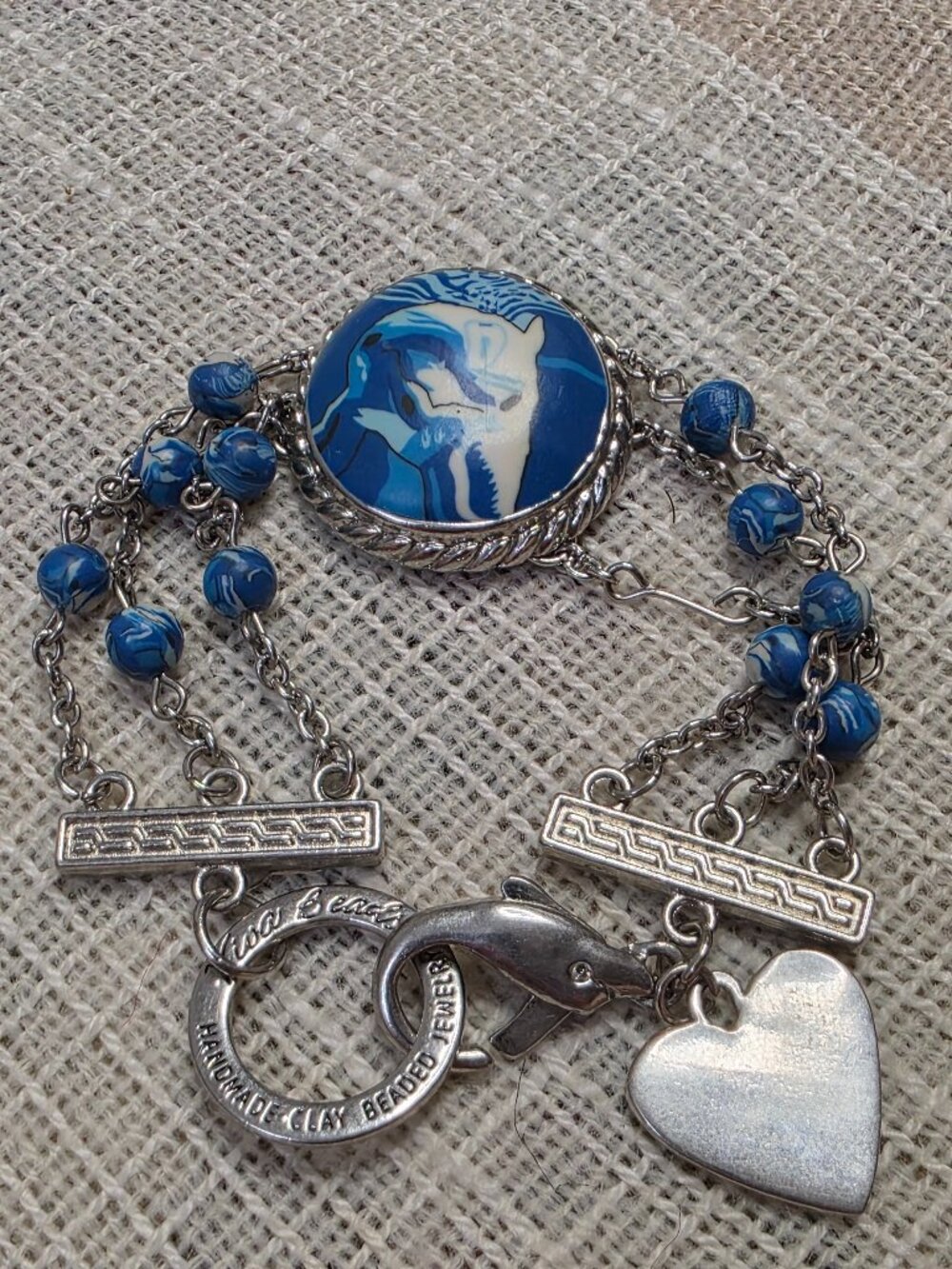 y2k Coastal Beachy Mermaid Cowgirl Handmade Silver Dolphin Charm Bracelet